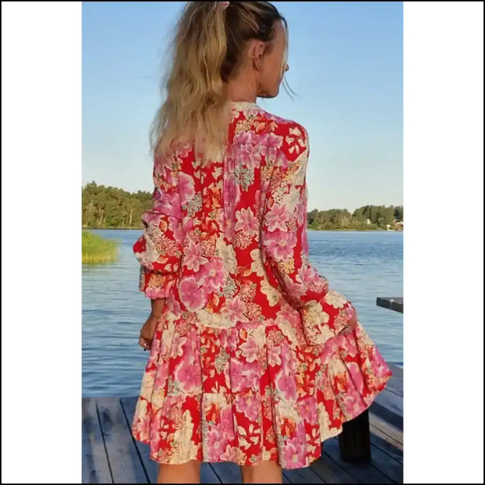 Red Floral Babydoll Mini Dress: Goddess ๐ธ Needful Things Short Dresses