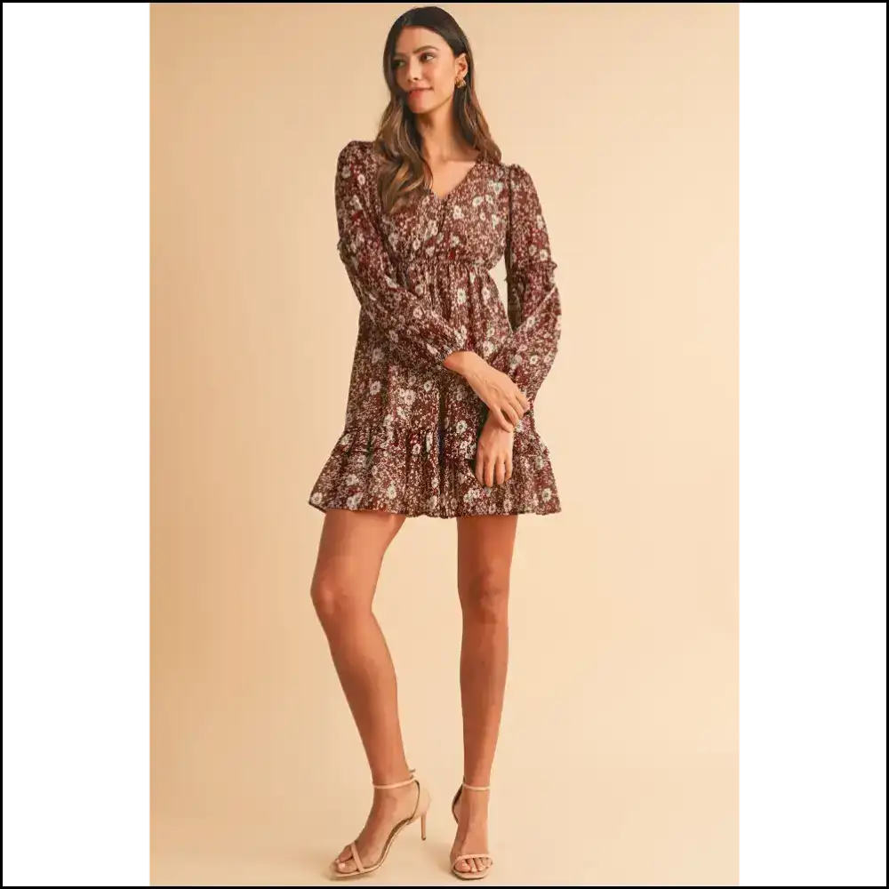 Boho Brown Floral Mini Dress: Head Turning! π» Short Dresses