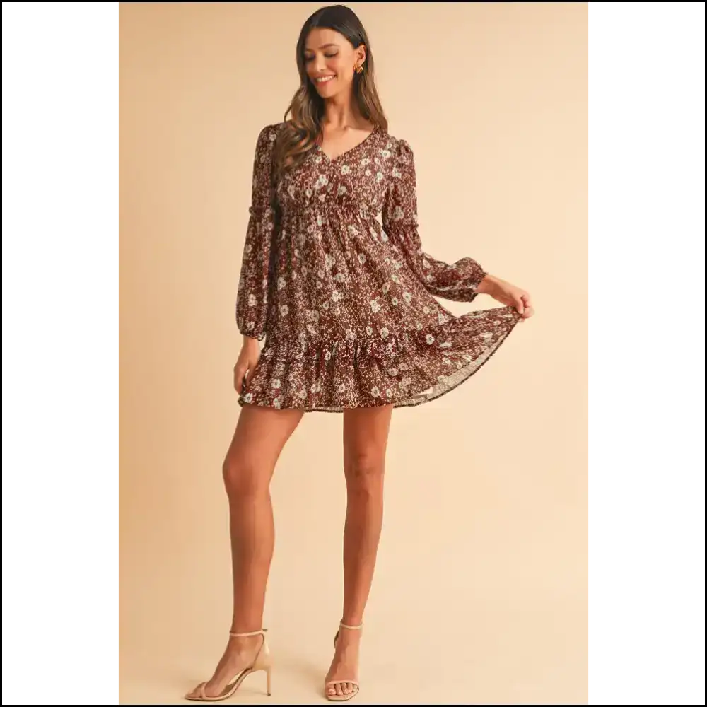 Boho Brown Floral Mini Dress: Head Turning! π» Short Dresses