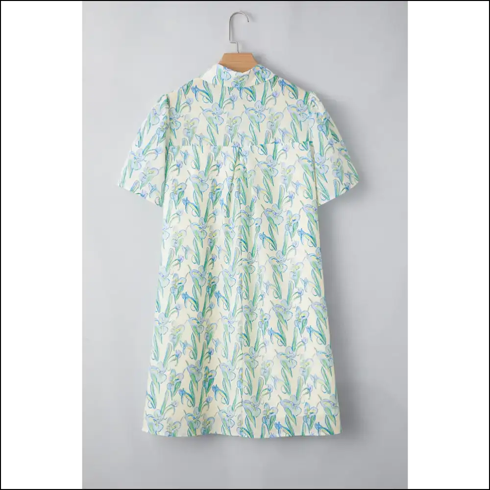 Flirty Green Floral Mini Dress with Half Buttons Short Dresses