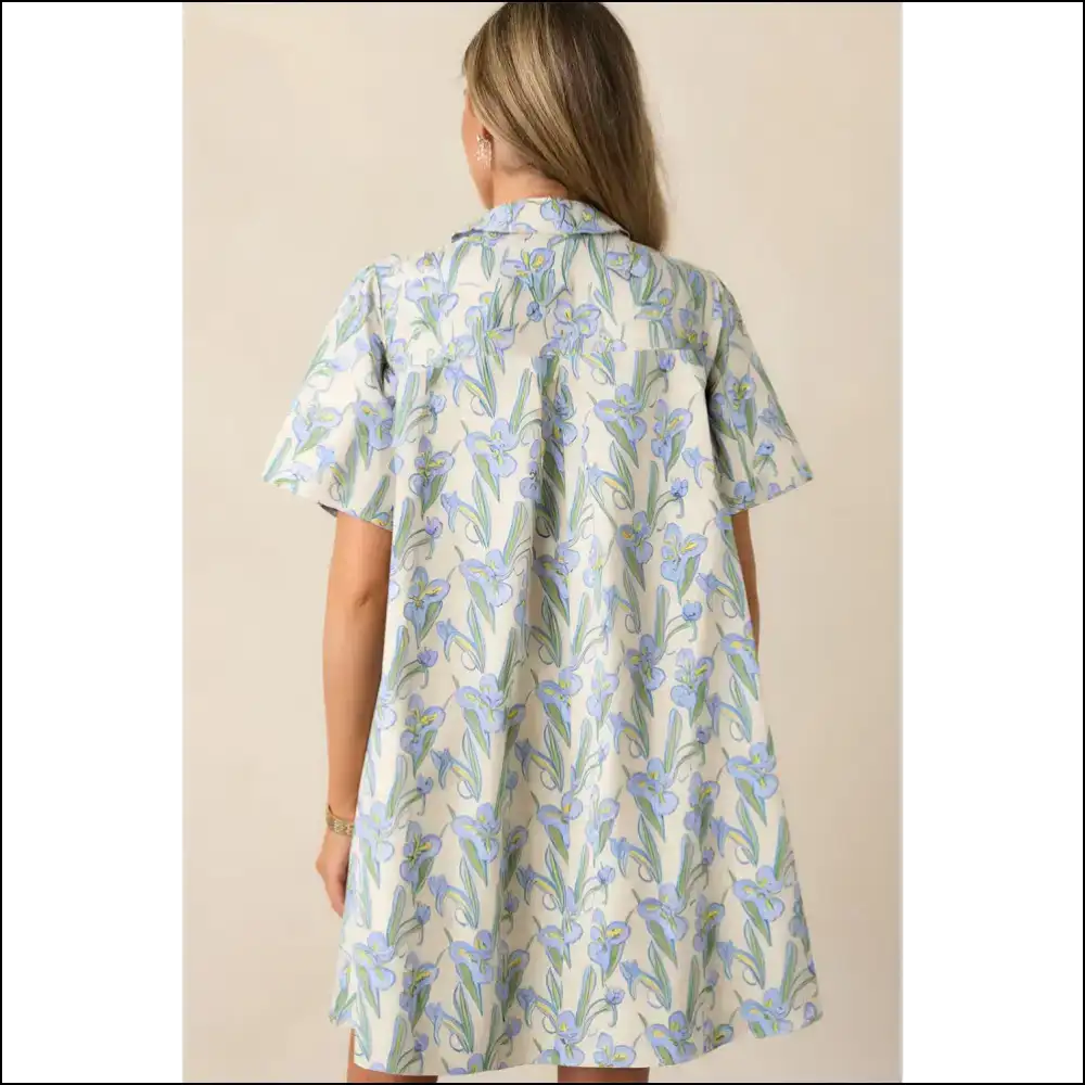 Flirty Green Floral Mini Dress with Half Buttons Short Dresses