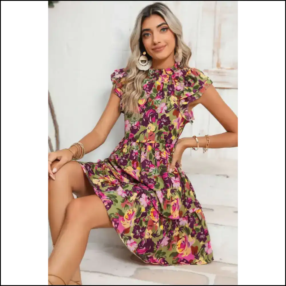 Green Floral Mini Dress: Needful Things’ Garden of Delight! 🌼 Short Dresses