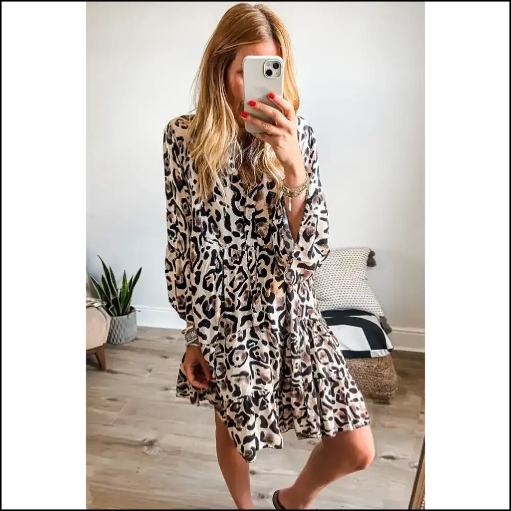 Khaki Leopard Mini Dress: Dangerously Chic! π Needful Things Black / s Short Dresses
