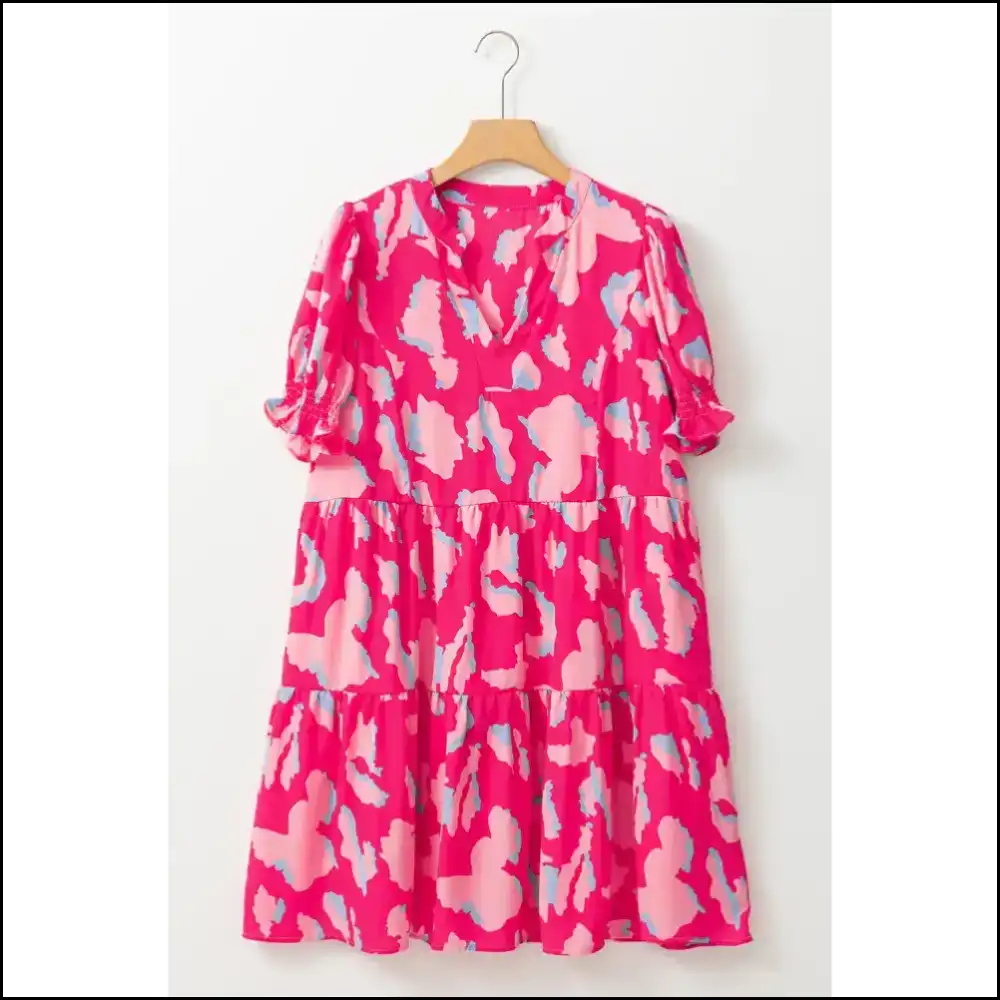 Pink Abstract Mini Dress: Neck Smocked Sleeves! 😈 Needful Things Short Dresses