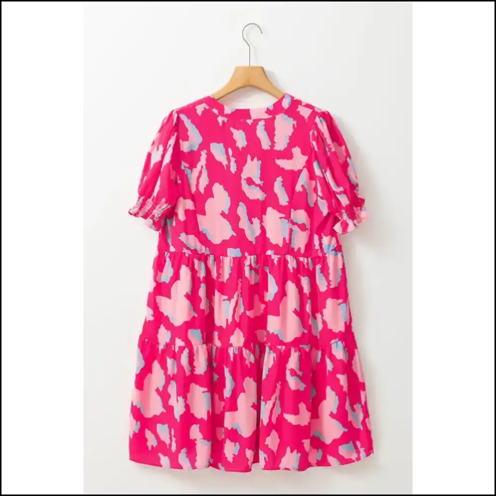 Pink Abstract Mini Dress: Neck Smocked Sleeves! 😈 Needful Things Short Dresses
