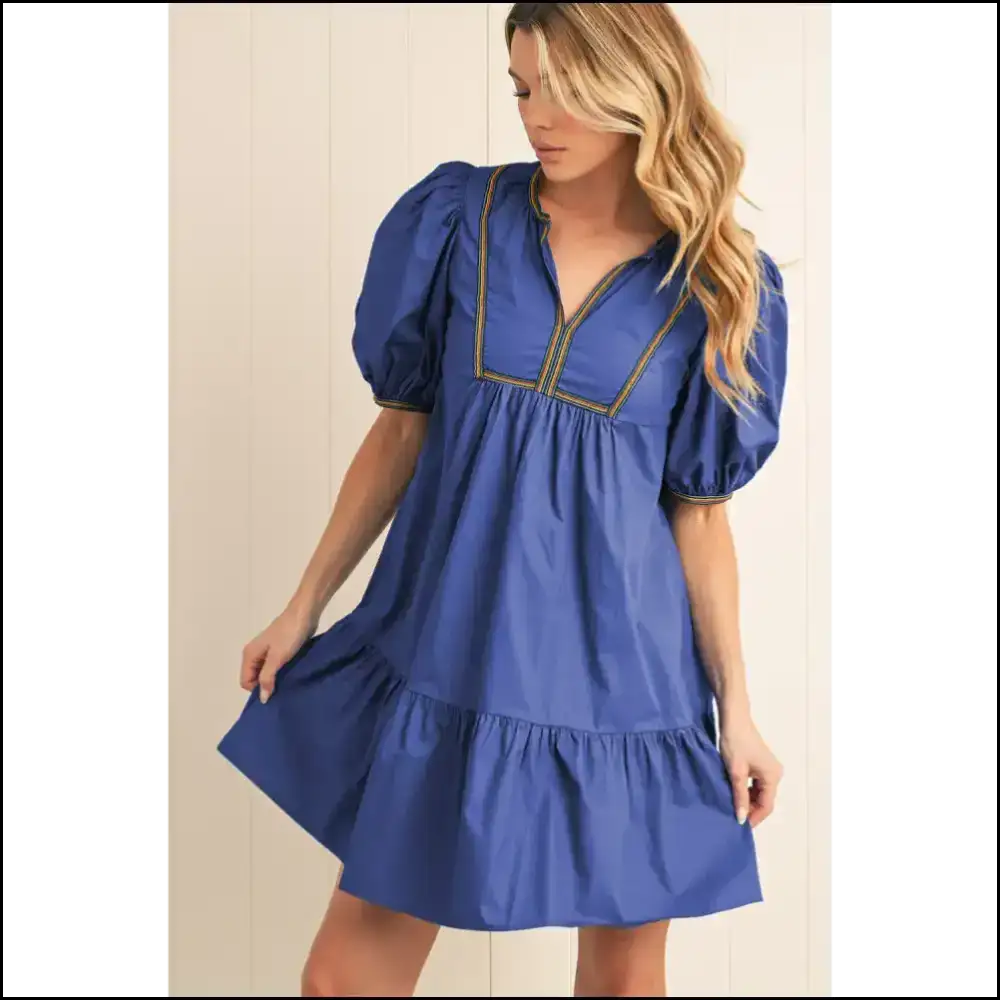 Bluing V-neck Pleated Mini Dress: Dress Like a Goddess! s - Short Dresses