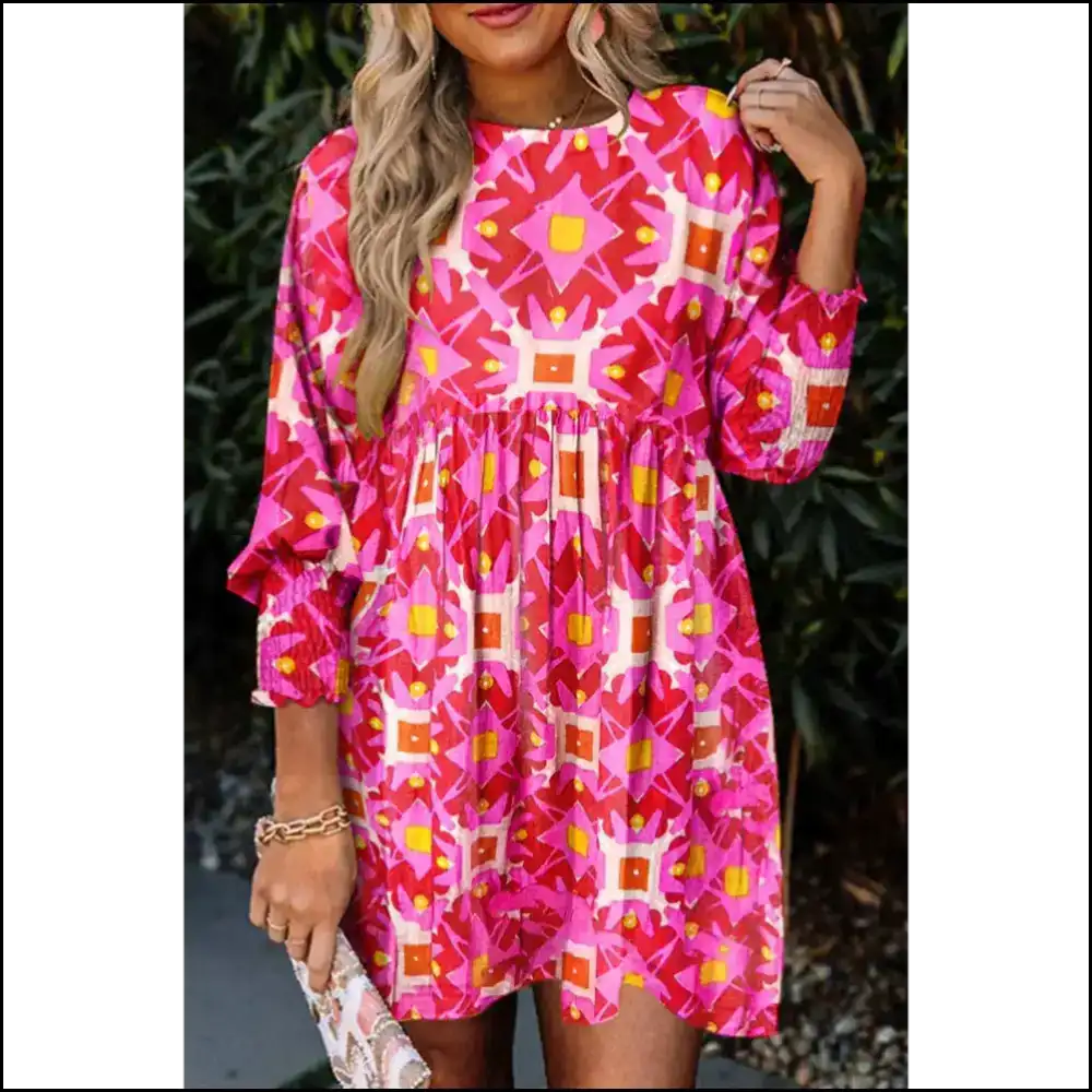 Strawberry Pink Geometric Mini Dress: Frills at Needful Things π Short Dresses