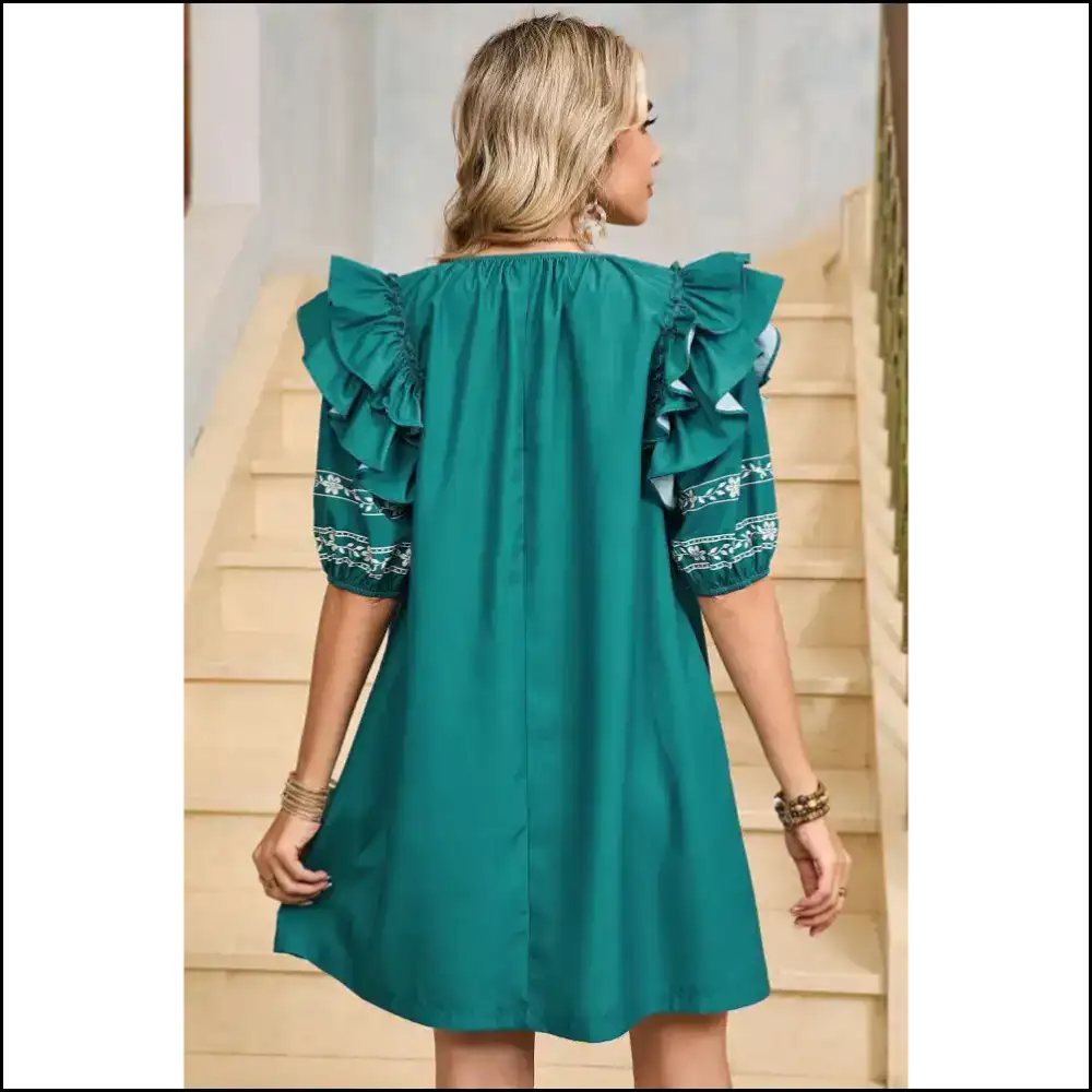 Skobeloff Boho Floral Mini Dress: Tie Neck Fabulous! 💀✨ Short Dresses