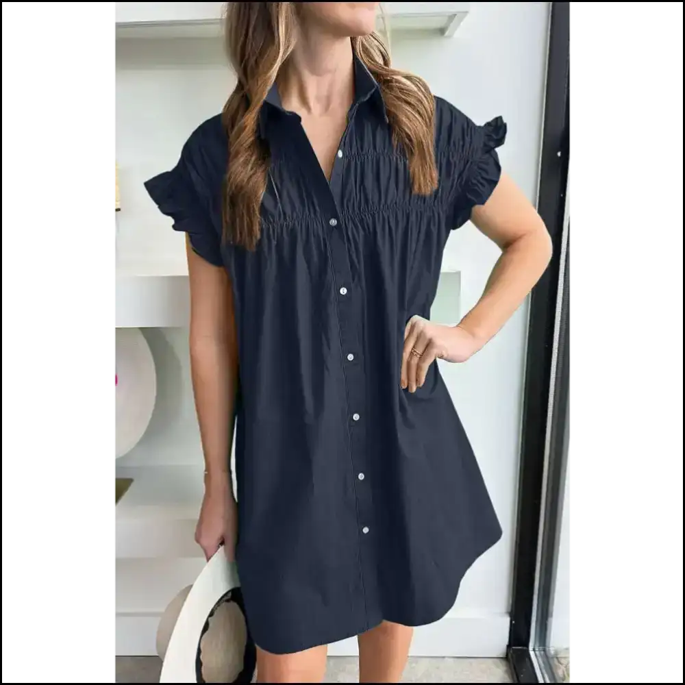 Navy Blue Pleated Ruffle: Dress so Cute It’s Criminal (needful Things) 😈 - s - Short Dresses