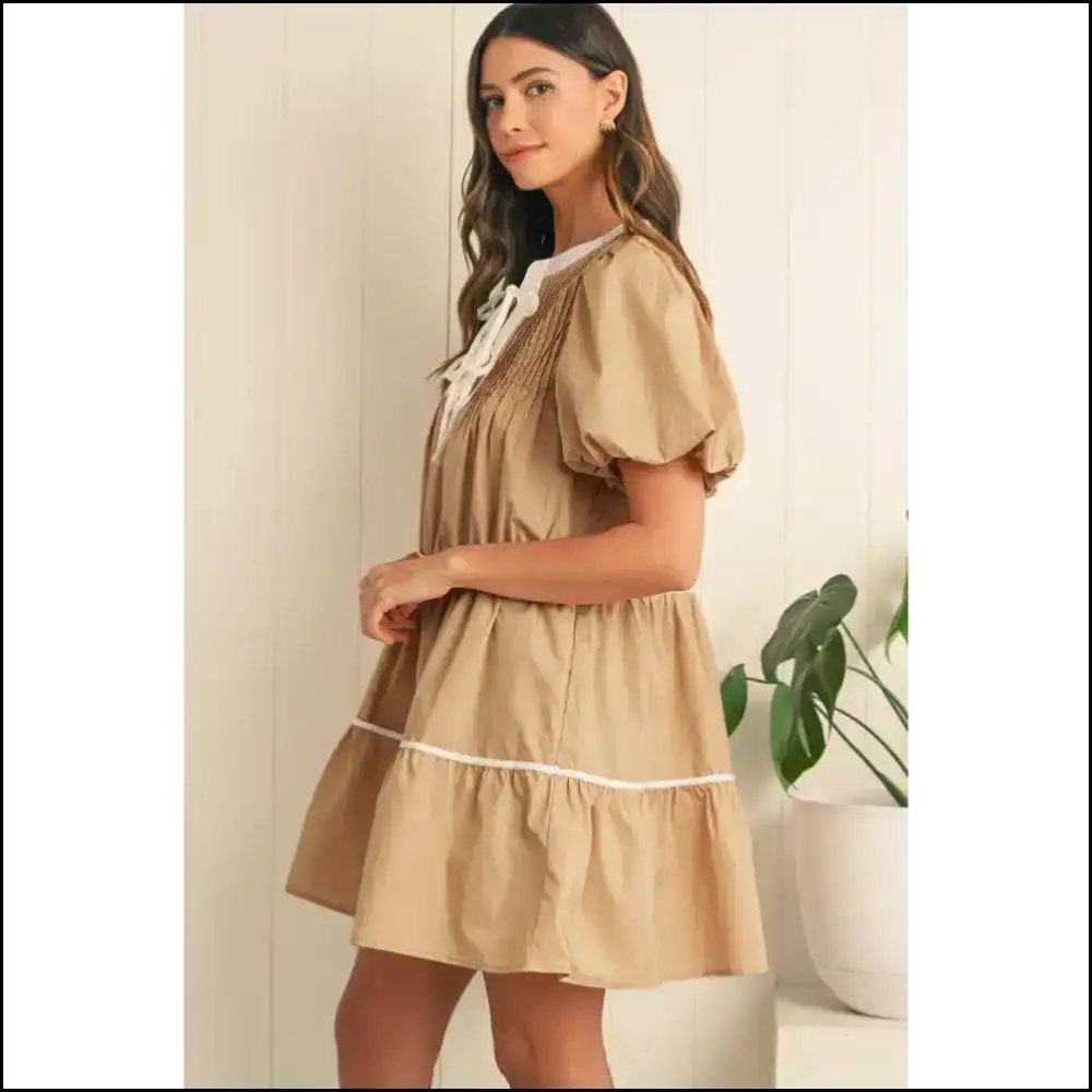 Pale Khaki Knot Mini Dress: Dress so Good It’s Tastic 🤪 Short Dresses