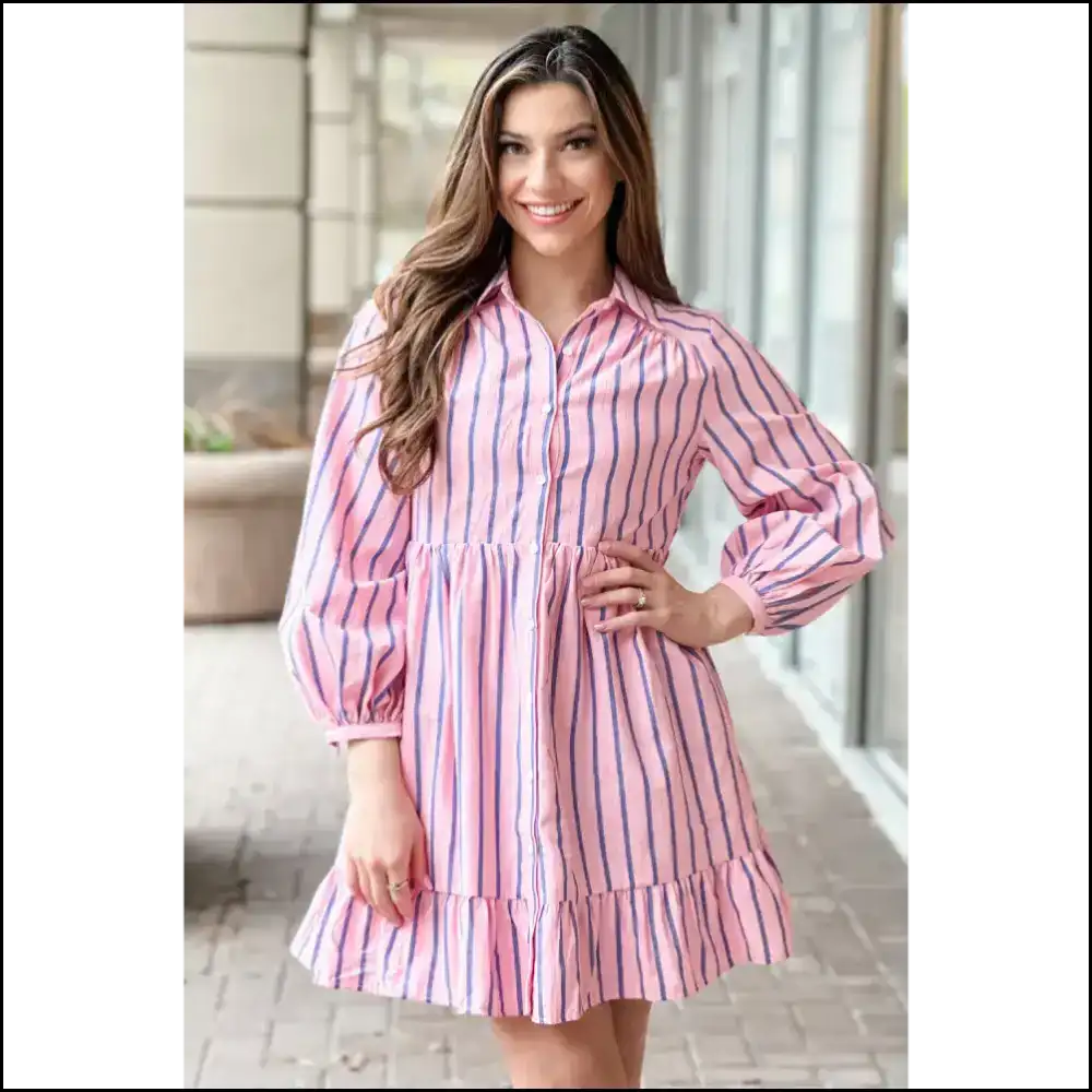 Playful Pink Striped Mini Shirt Dress: Warning May Cause Stares! 💖 Needful Things - Short Dresses