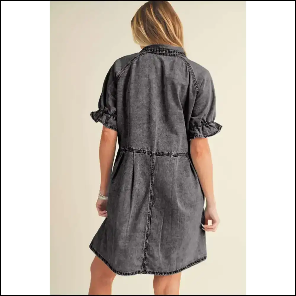 Ruffled Denim Dress: Grey Ready to Slay π Short Dresses