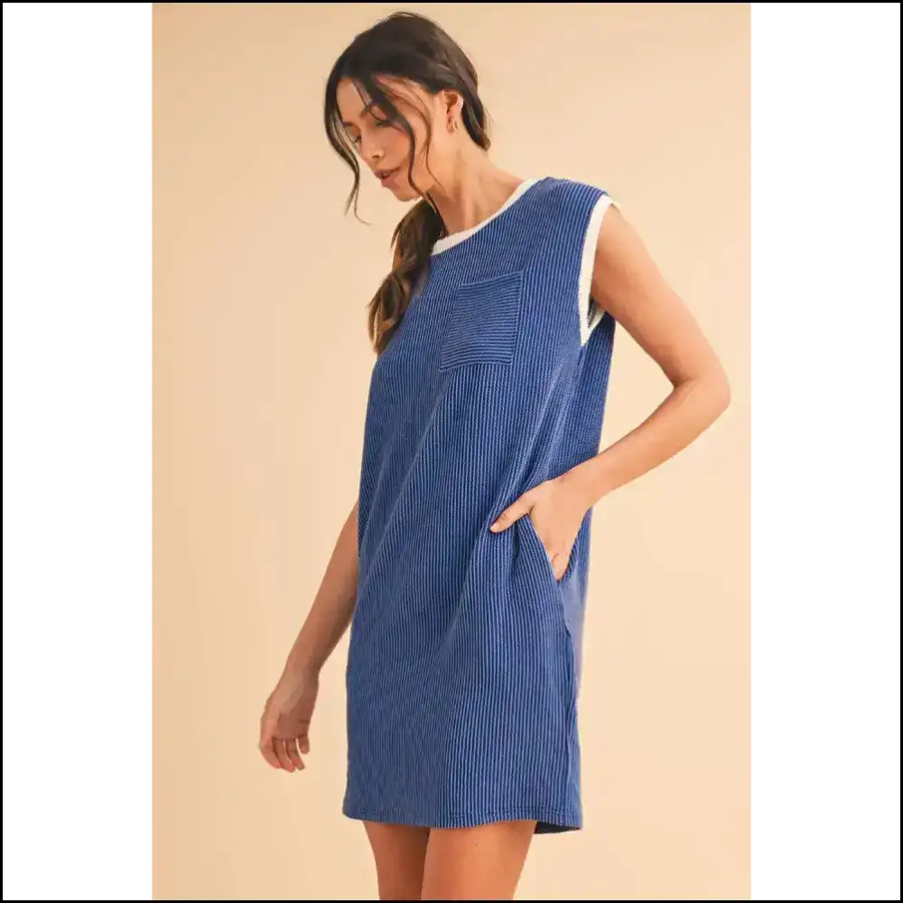 Sail Blue Cap Sleeve Ribbed T-shirt Dress: Undeniably Charming π - Short Dresses