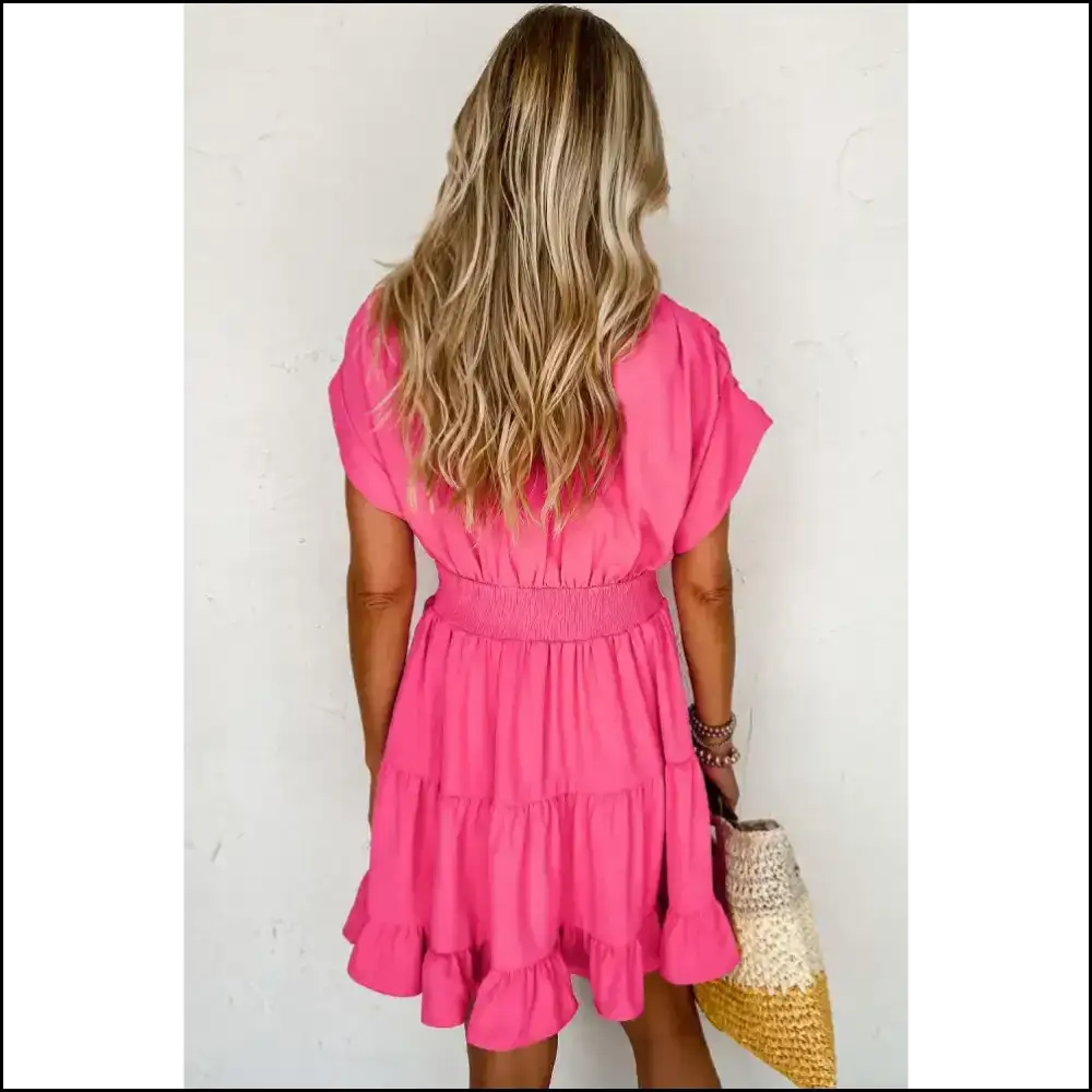 Strawberry Pink Ruched Sleeve Dress: Twirl! ๐ Needful Things - Short Dresses