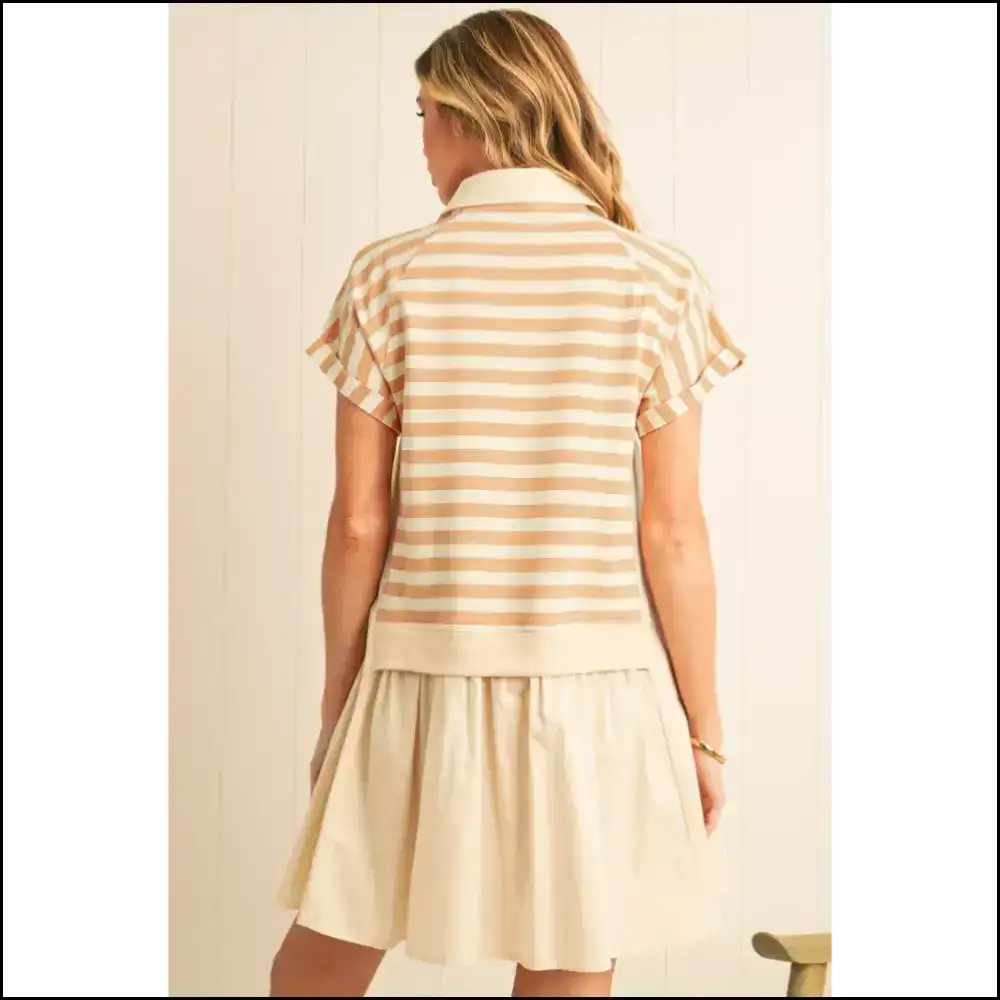Khaki Striped Patchwork Dress: Leg Day π - Short Dresses