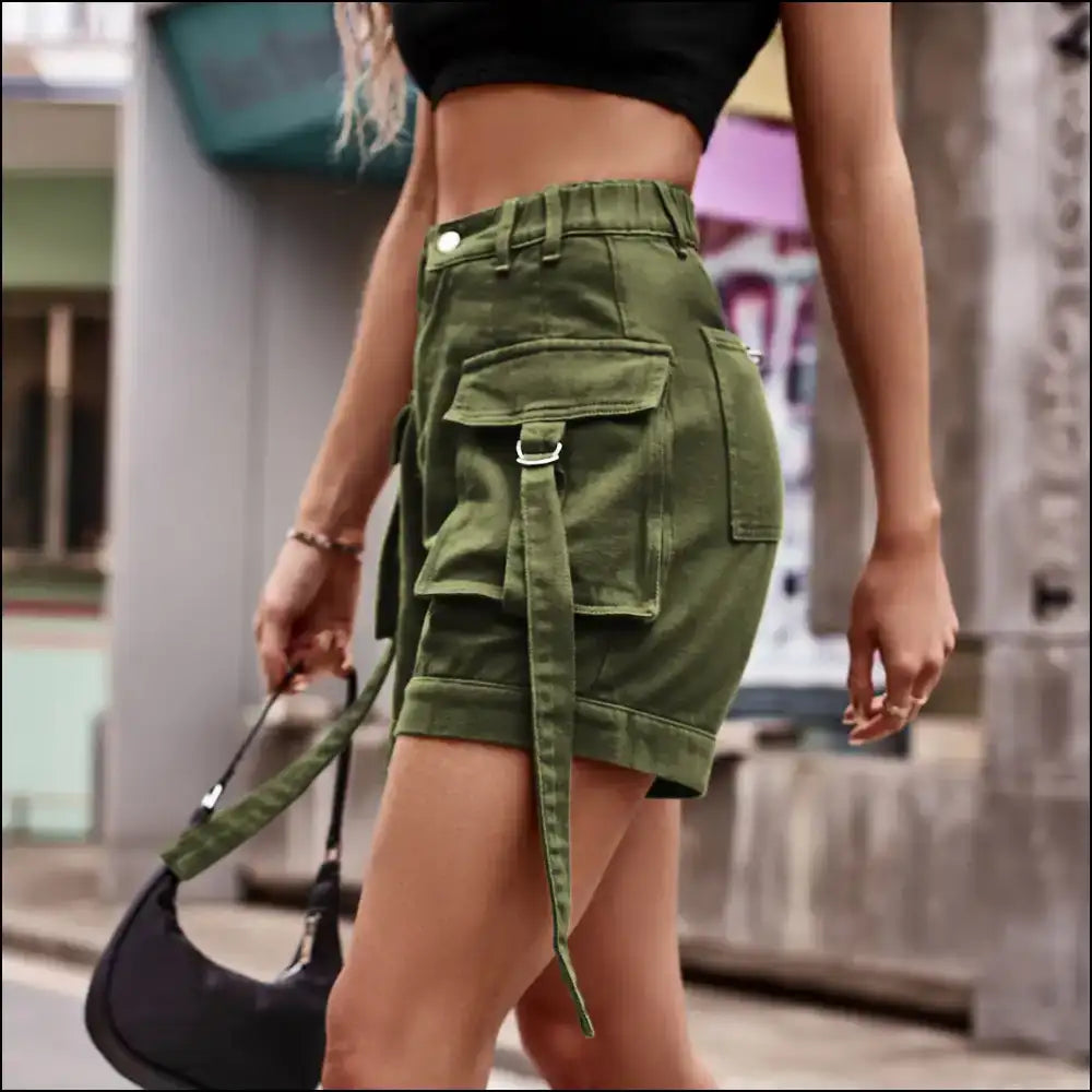 Chic High Waist Denim Cargo Shorts