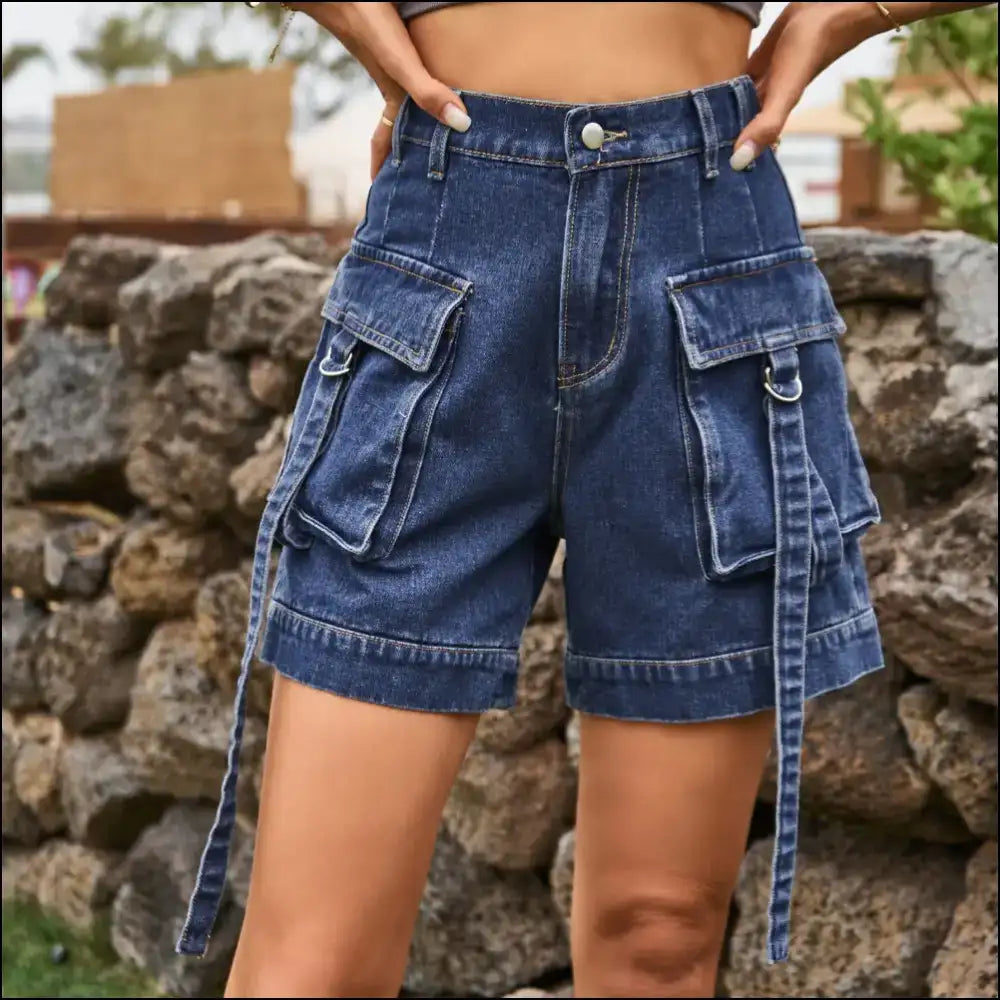 Chic High Waist Denim Cargo Shorts