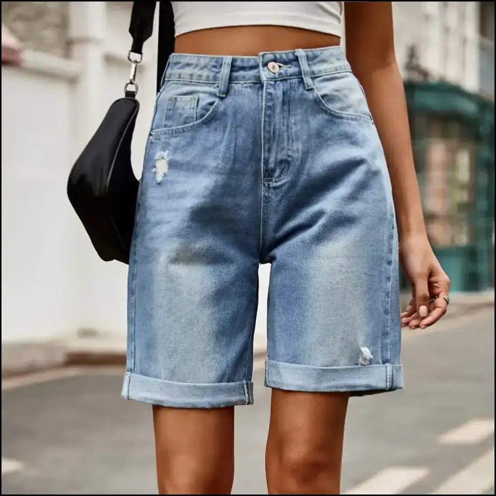Chic Distressed Buttoned Denim Shorts: Because Pockets are your Real Bff! 😂👖 - Shorts