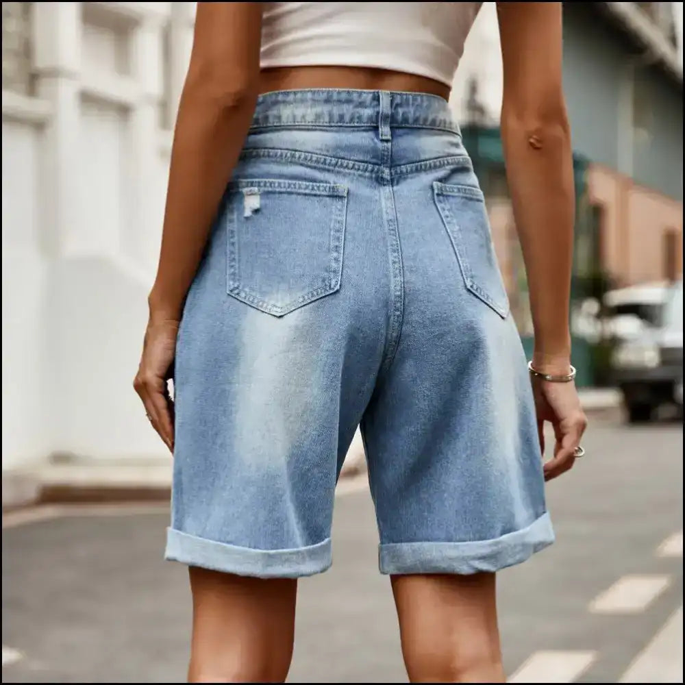 Chic Distressed Buttoned Denim Shorts: Because Pockets are your Real Bff! 😂👖 - Shorts