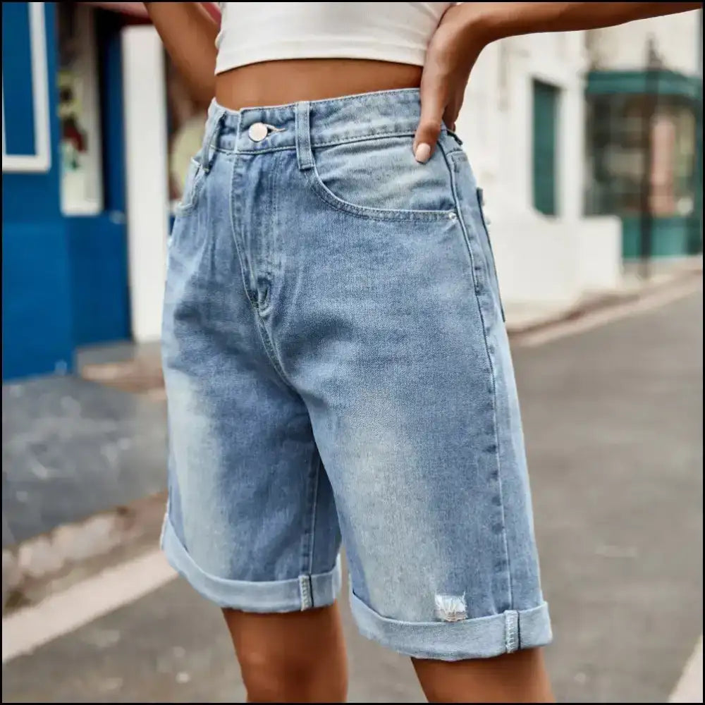 Chic Distressed Buttoned Denim Shorts: Because Pockets are your Real Bff! 😂👖 - Shorts