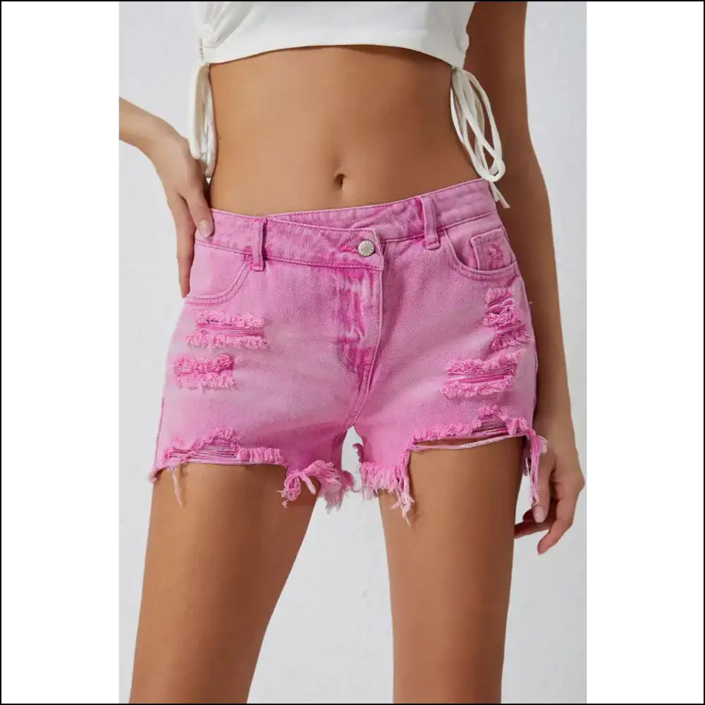 High Rise Crossover Waist Denim Shorts Pink / 8