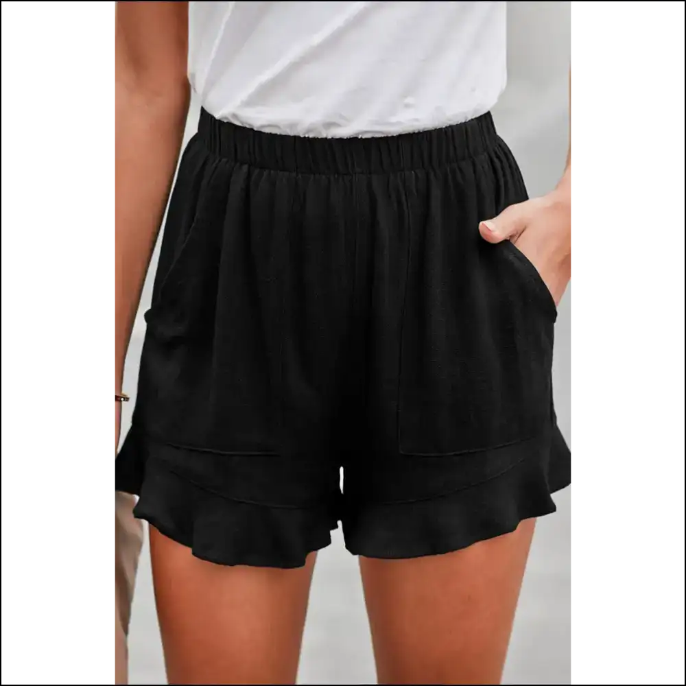 Trendy Elastic Waist Shorts with Pockets - Black / s
