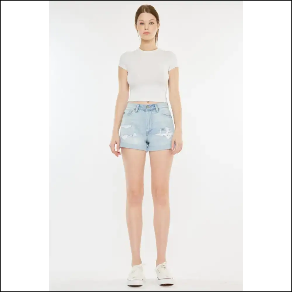 Kancan High Rise Repaired Mom Denim Shorts