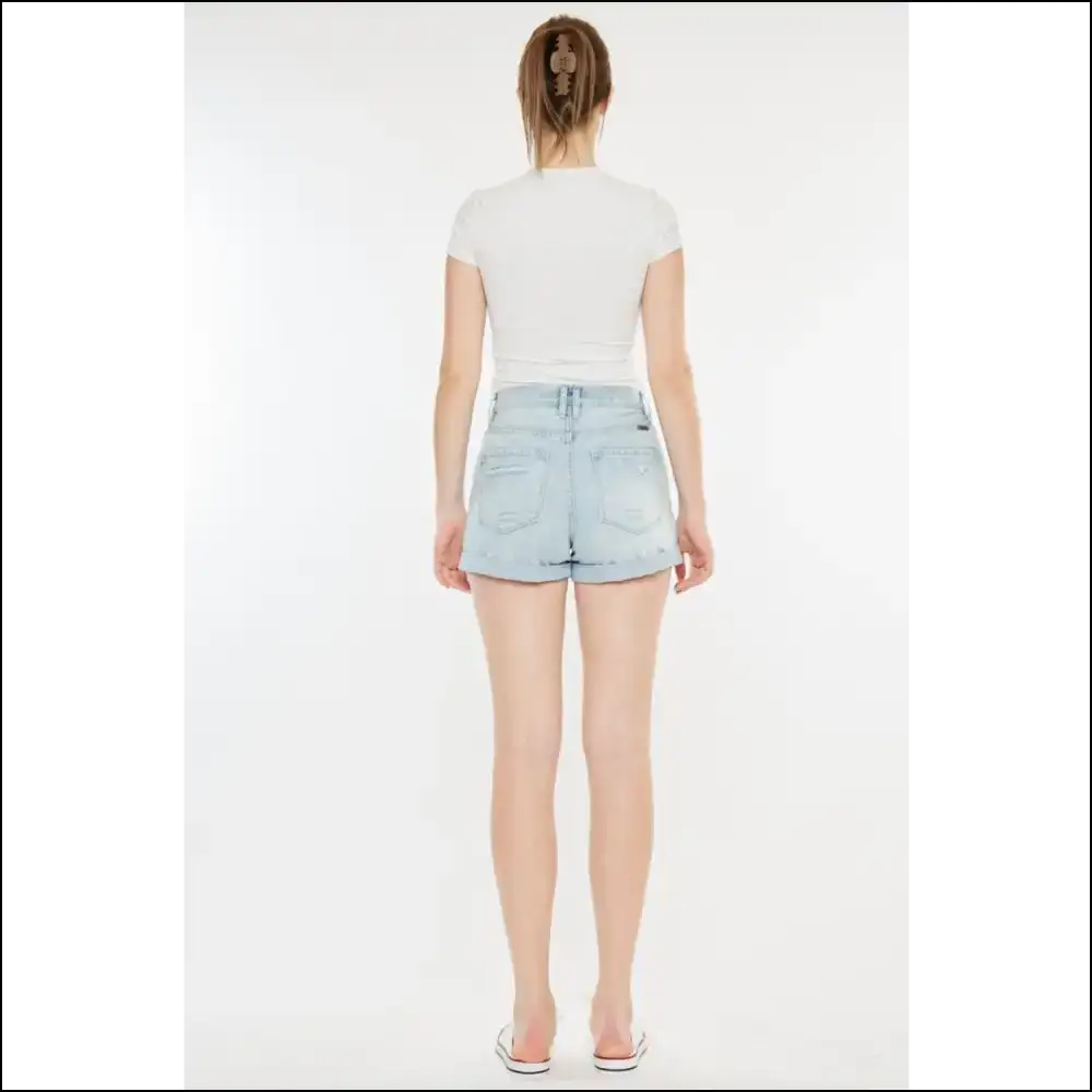 Kancan High Rise Repaired Mom Denim Shorts