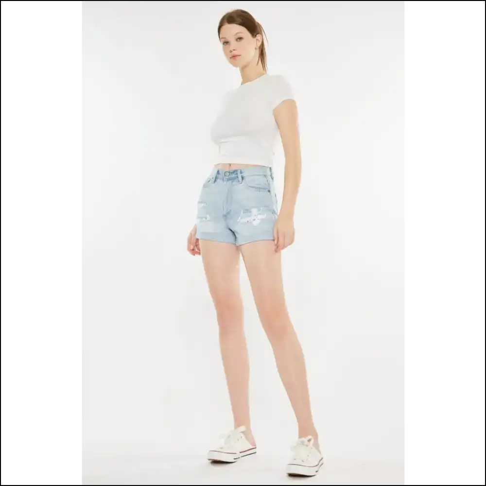 Kancan High Rise Repaired Mom Denim Shorts