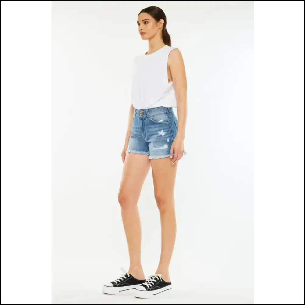 Kancan High Rise Raw Hem Denim Shorts