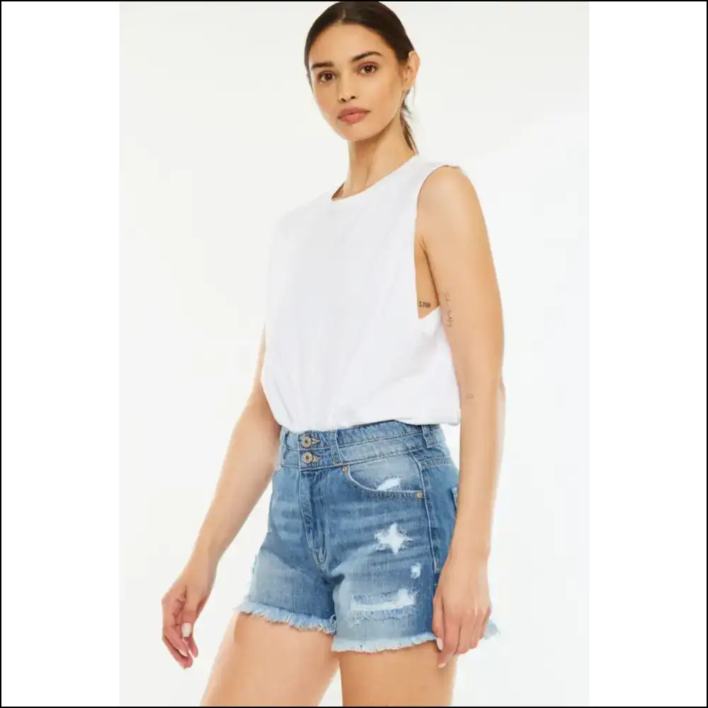 Kancan High Rise Raw Hem Denim Shorts