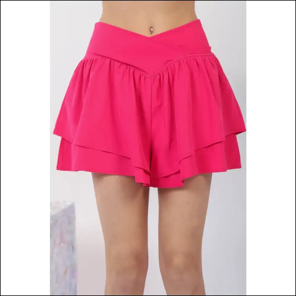 V-shaped High Waist Layered Active Shorts - Pink / m