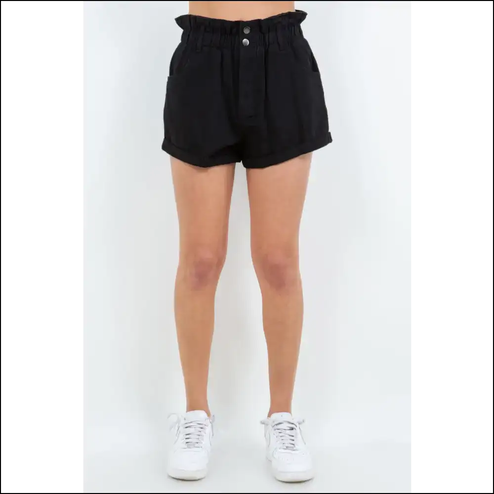American Bazi High Waist Paper Bag Shorts - Black / s