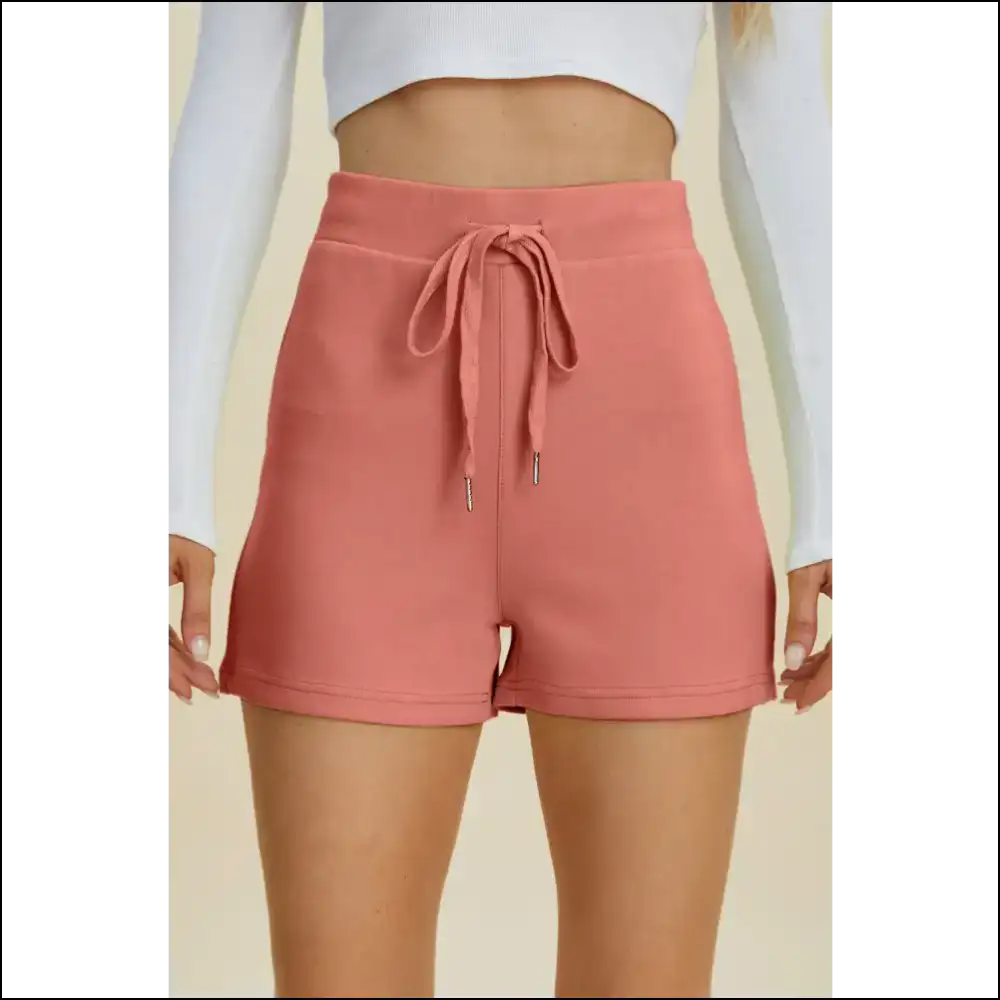 Basic Bae Scuba Drawstring High Waist Shorts - Coral / s
