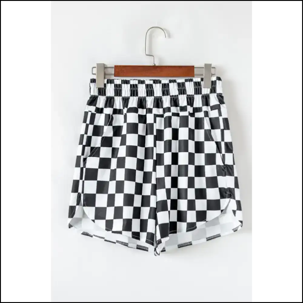 Check Yourself Before you Wreck Black Checkered High Waist Casual Shorts from Needful Things π