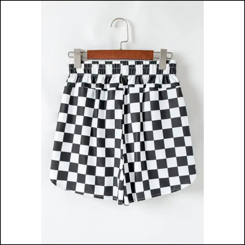 Check Yourself Before you Wreck Black Checkered High Waist Casual Shorts from Needful Things π
