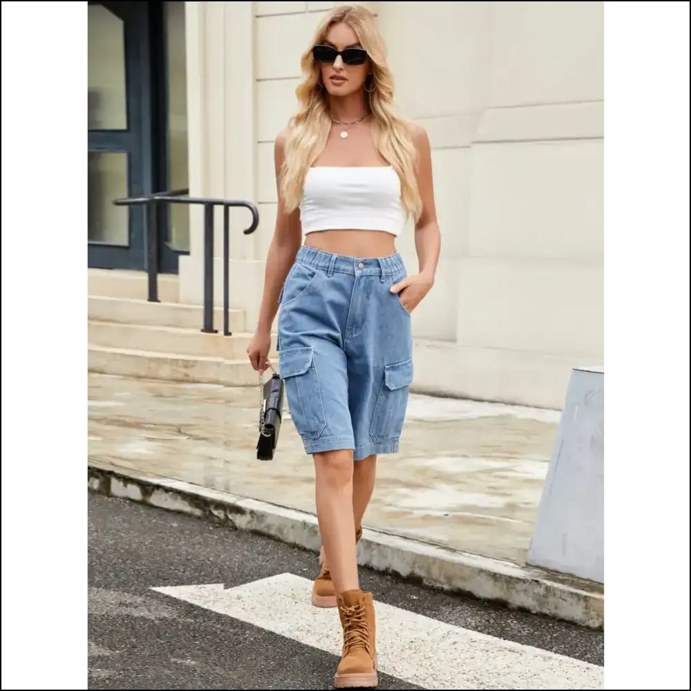 Chic High Waist Denim Shorts with Pockets
