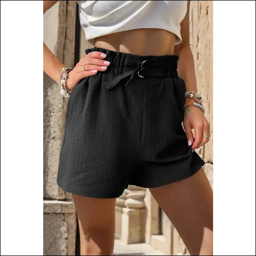 Perfee Pocketed Double Buckle High Waist Shorts