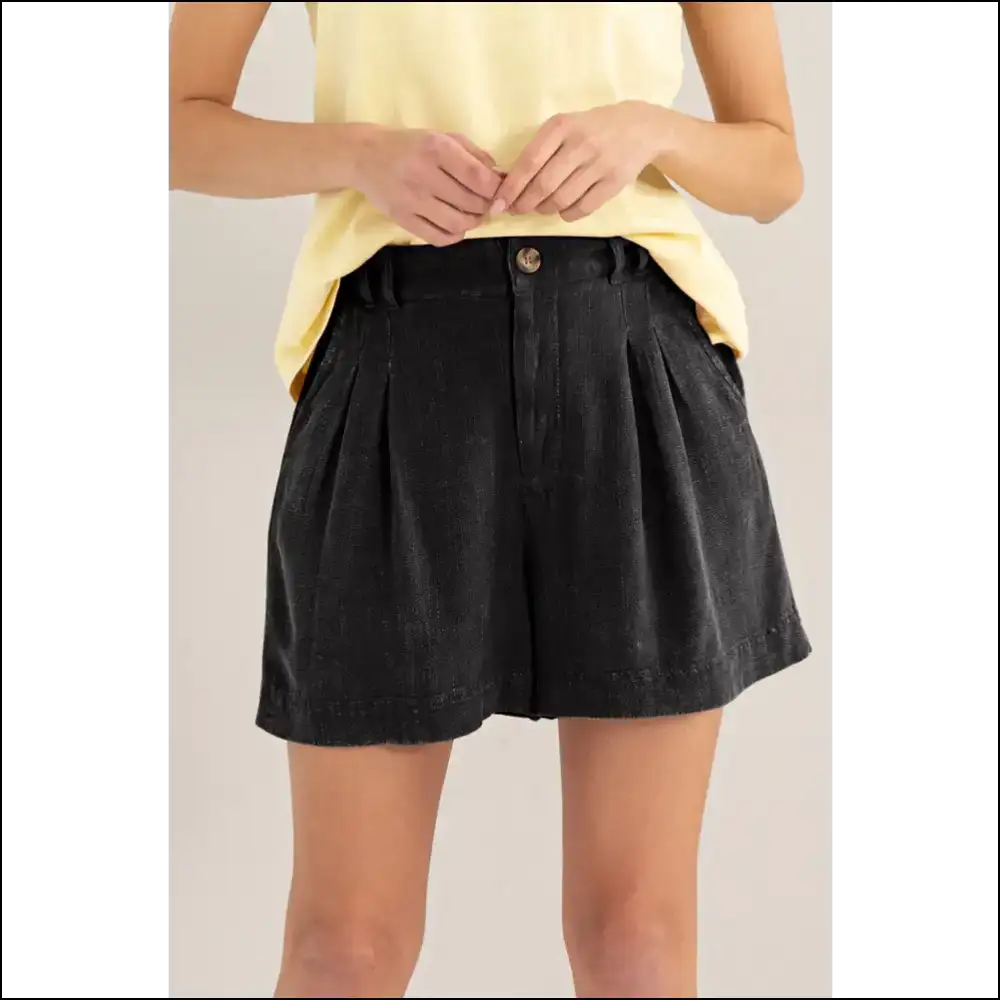 Hyfve High Waist Pleated Linen Shorts - Black / l