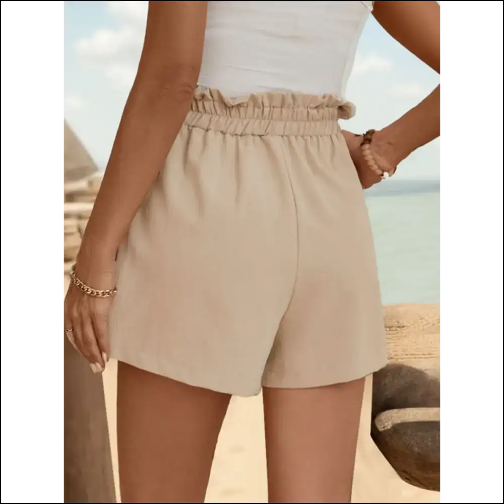 Perfee Tied Elastic Waist Shorts – Chic Comfort with Pockets! - Tan / s