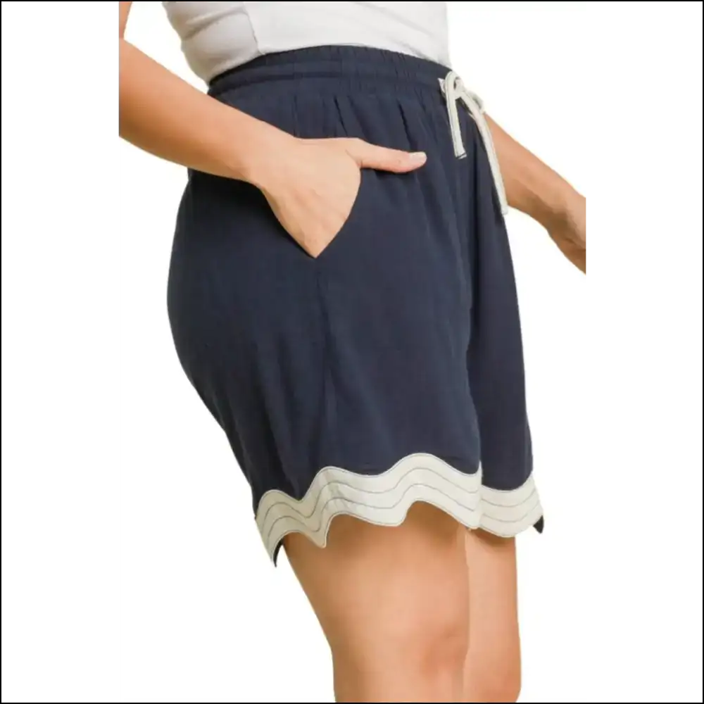Umgee Color Blocked Scalloped Hem Shorts