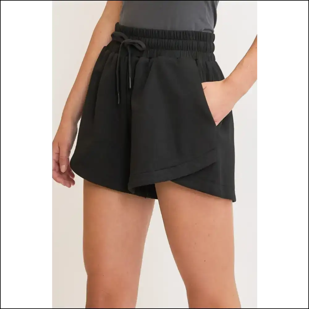 Umgee Plus Size Drawstring Sweat Shorts with Pockets - Black / m