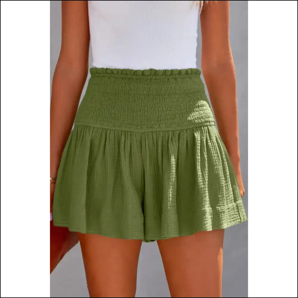 Chic Smocked Waistband Shorts - Moss / Xl