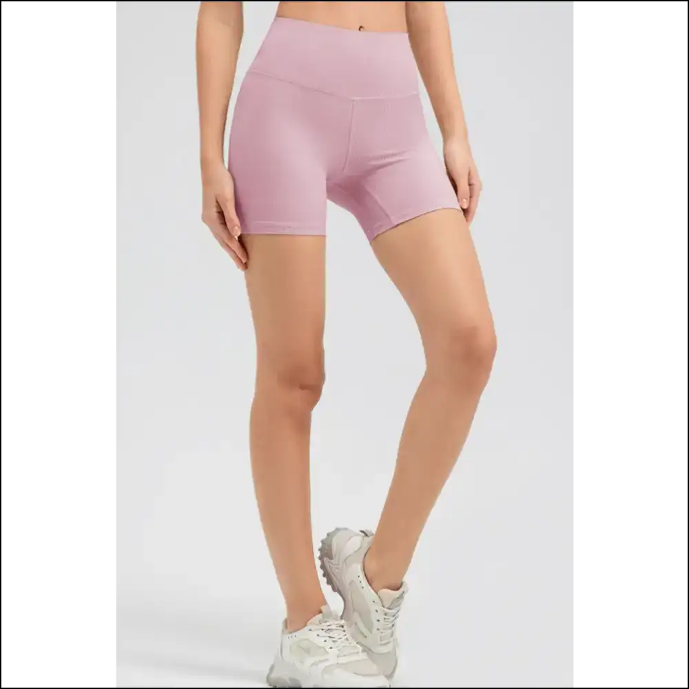 Chic Wide Waistband Slim Fit Sports Shorts - Mauve / l