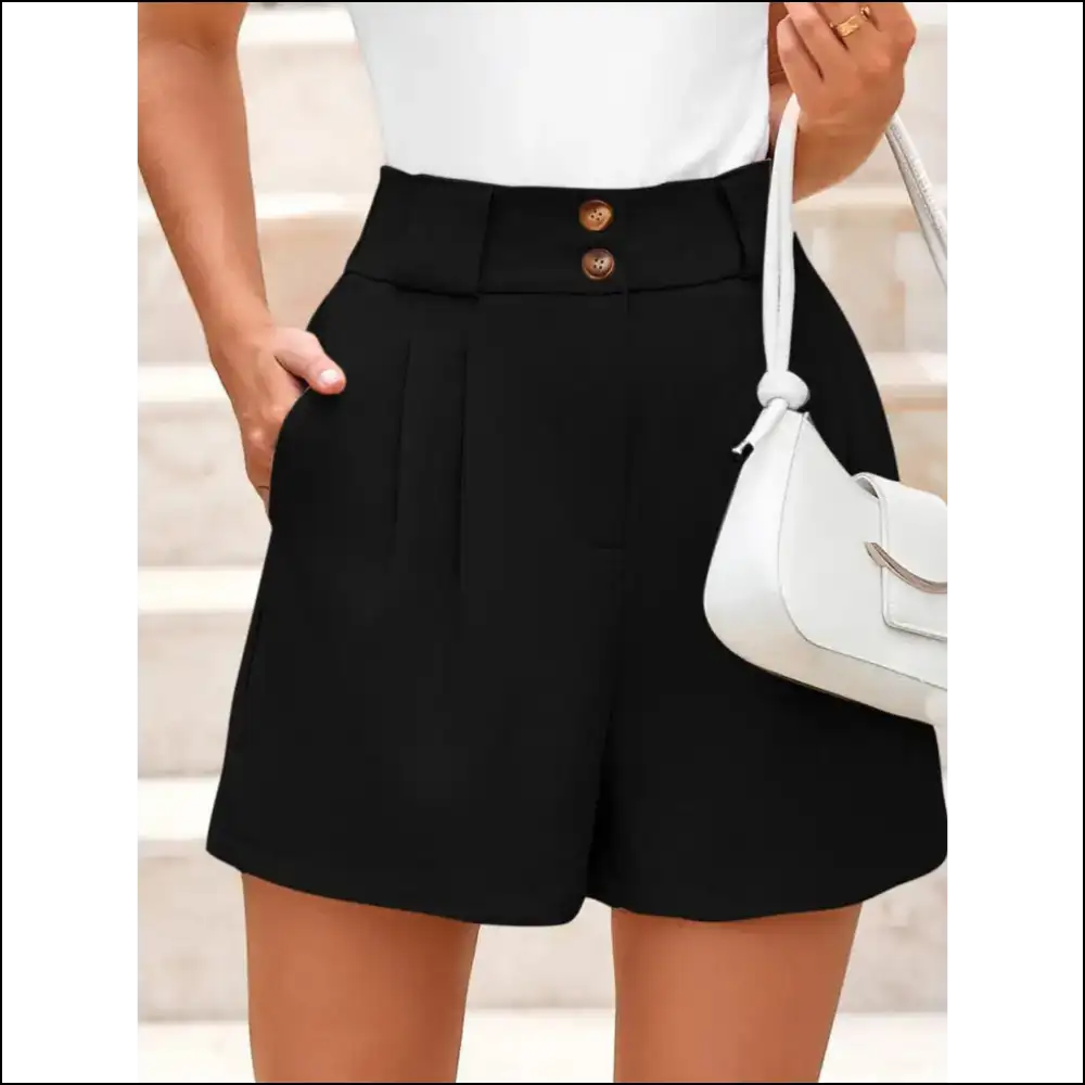 Chic Two Button Wide Waistband Shorts - Black / s