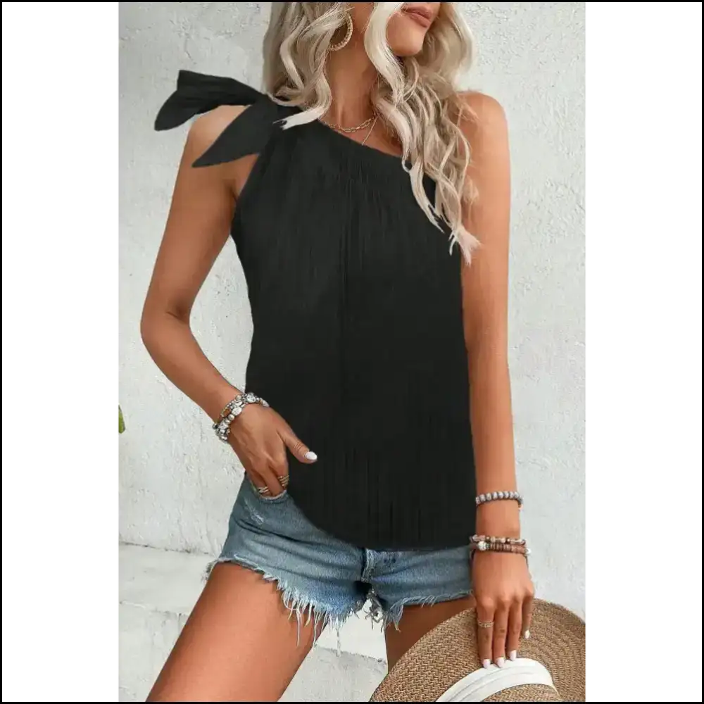 Chic Black Asymmetrical Knot Top: Slay Queen! Needful Things 🖤 - Sleeveless Shirts