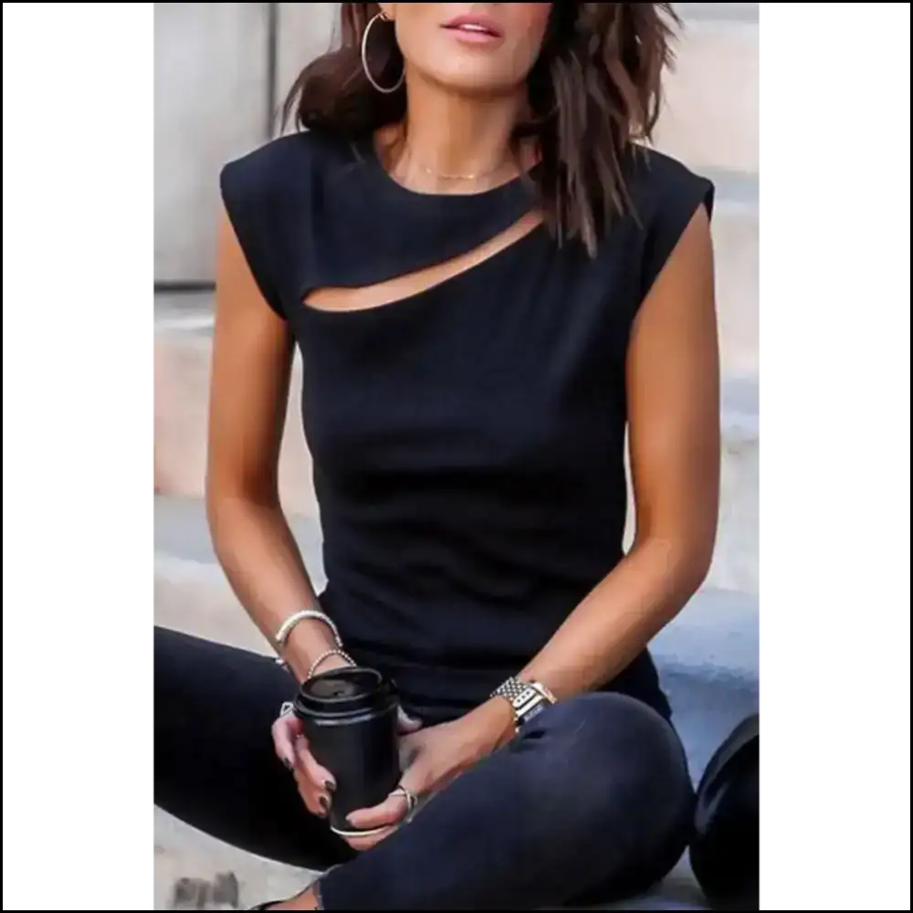 Daring Black Solid Slash Top: Warning May Cause Spontaneous Combustion 🔥 - s - Sleeveless Shirts