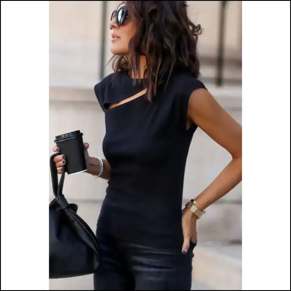 Daring Black Solid Slash Top: Warning May Cause Spontaneous Combustion 🔥 - Sleeveless Shirts