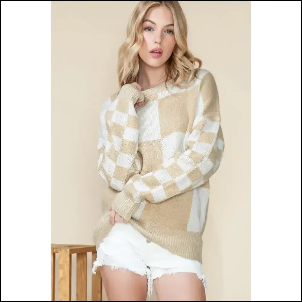 Flaxen Plaid Knitted Drop Shoulder: Cozy or Die Trying π Needful Things - Sweaters