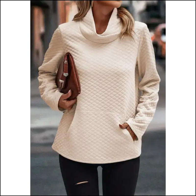 Chic Textured Turtleneck Long Sleeve Sweatshirt - Sweatshirts & Hoodies
